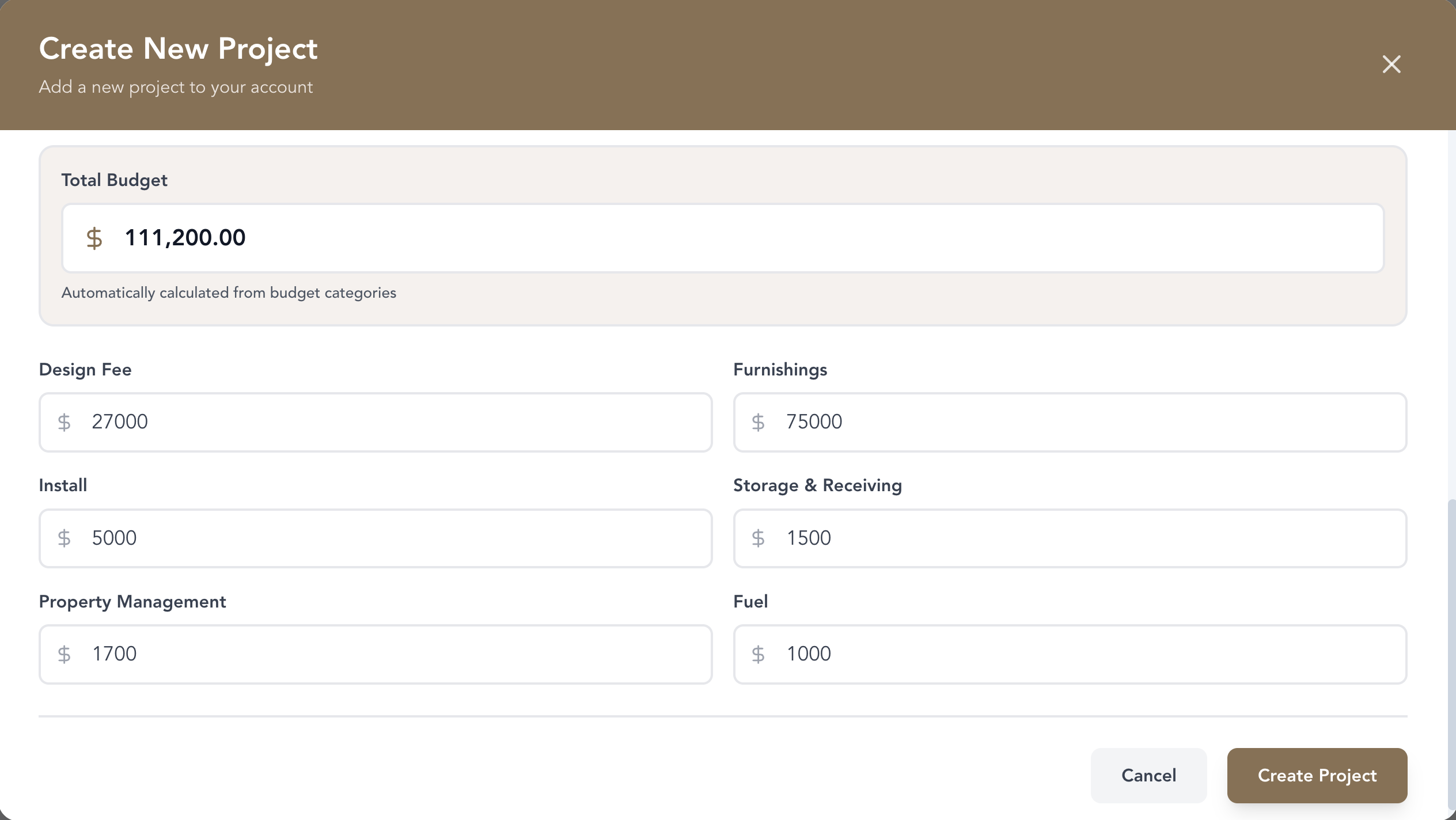 Set budget interface showing category creation